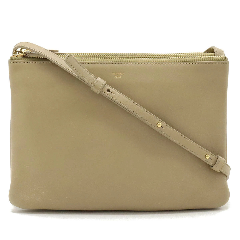 Celine Trio Crossbody Bag Pouch Clutch Lambskin Leather Sand Beige Cream